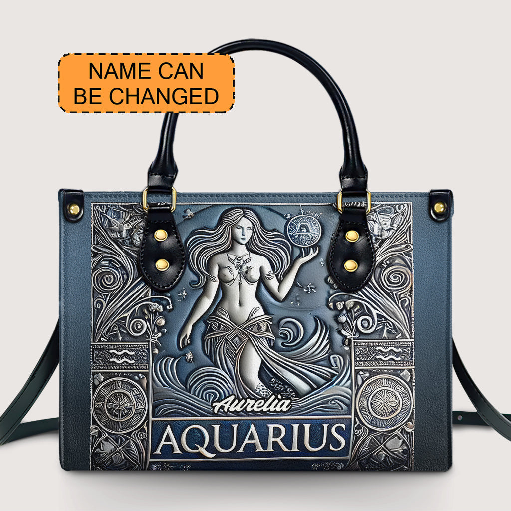 Aquarius Zodiac - Personalized Leather Handbag - Customize Gift For Her ZOD01