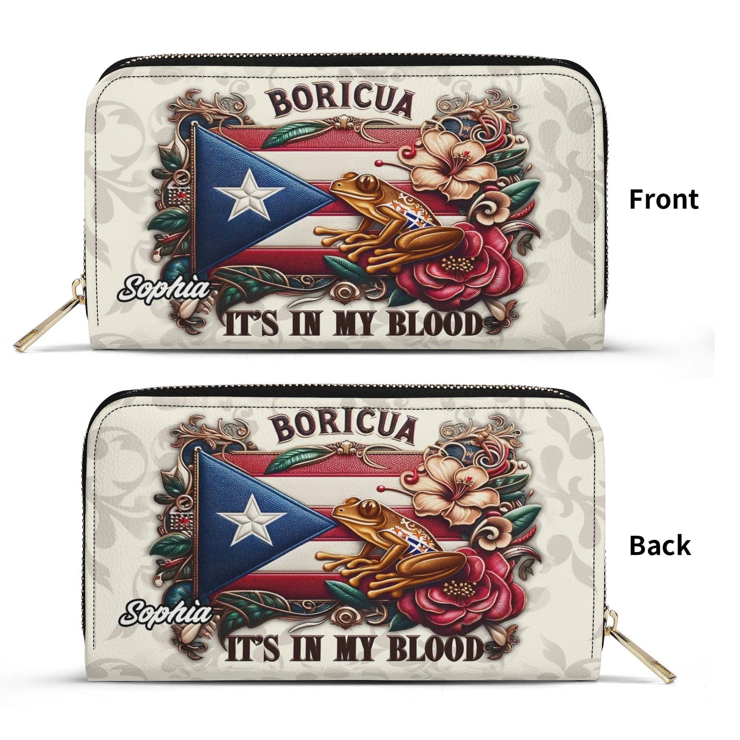 Boricua It's my blood - Personalized Leather Clutch Purse BOR01BC