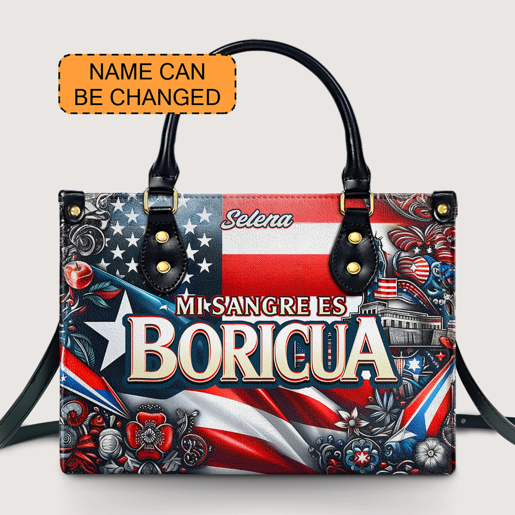 Mi sangre es Boricua - Personalized Leather Handbag - Customize Gift For Her BOR11