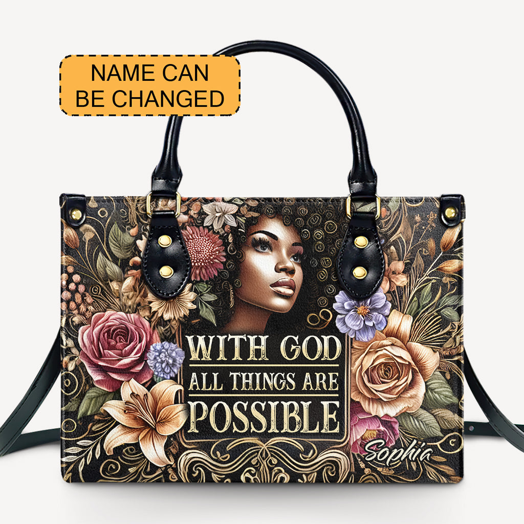 With God All Things Are Possible - Personalized Leather Handbag - Customize Gift For Her BLQ02