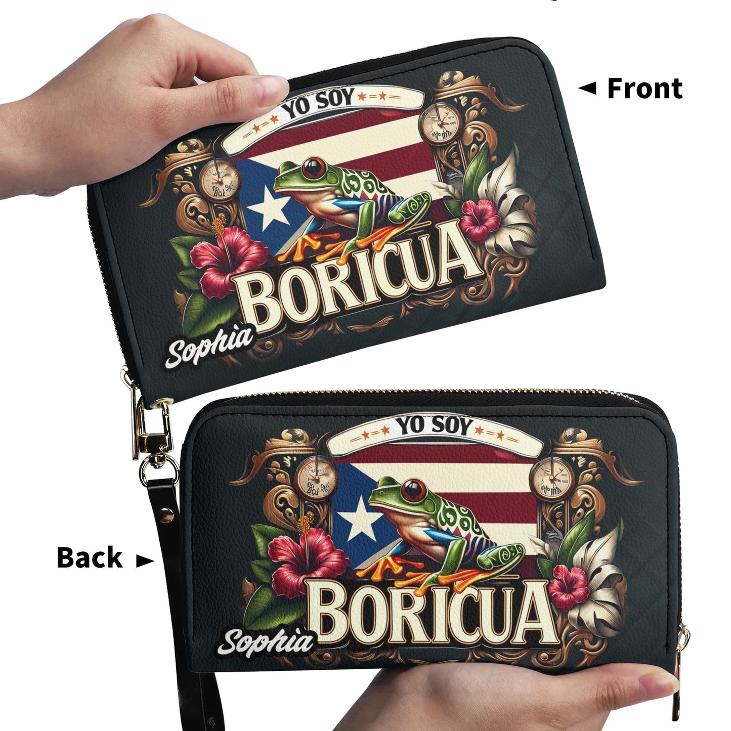 Yo soy Boricua - Personalized Leather Clutch Purse BOR06C