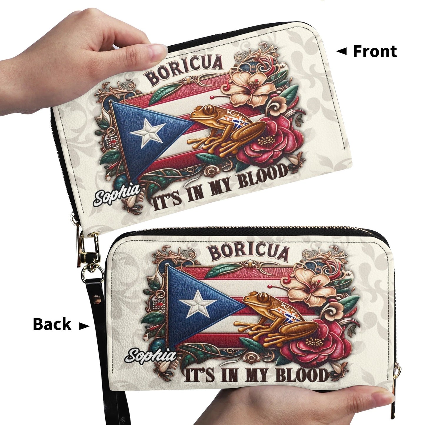 Boricua It's my blood - Personalized Leather Clutch Purse BOR01BC