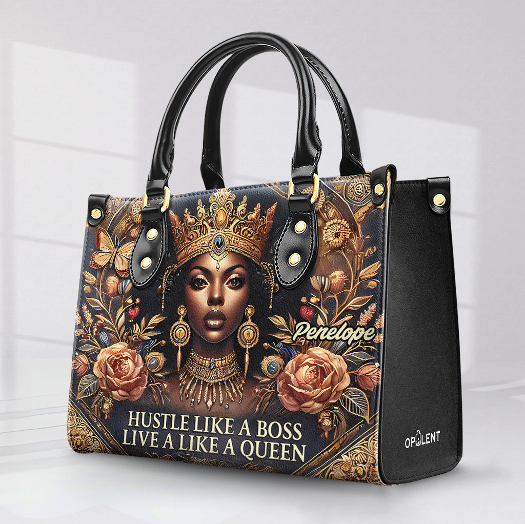 HUSTLE LIKE A BOSS LIVE A LIKE A QUEEN - Personalized Leather Handbag - Customize Gift For Her BLQ06