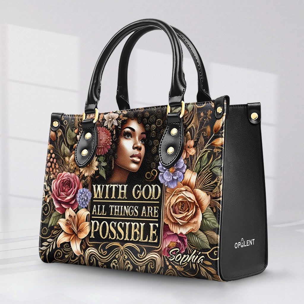 With God All Things Are Possible - Personalized Leather Handbag - Customize Gift For Her BLQ02