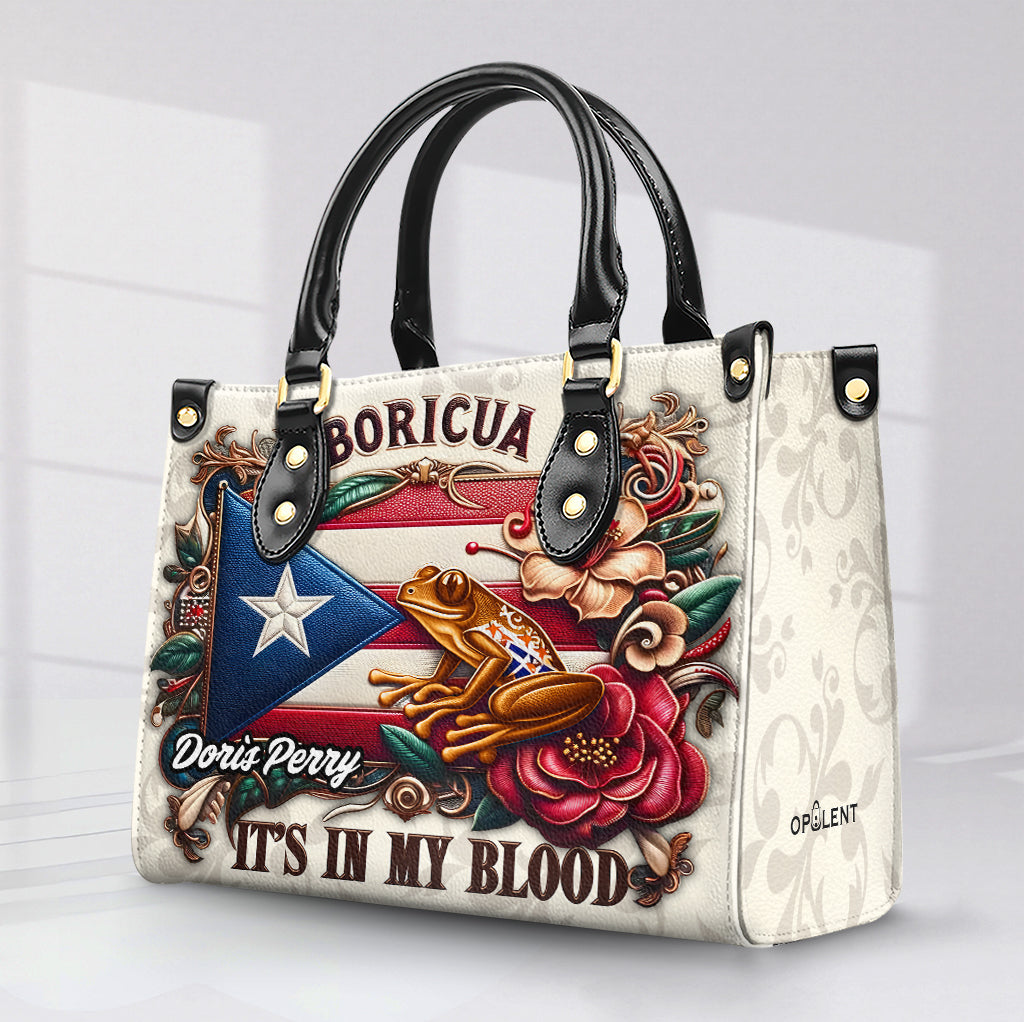 Boricua It's in my blood - Personalized Leather Handbag - Customize Gift For Her BOR01B