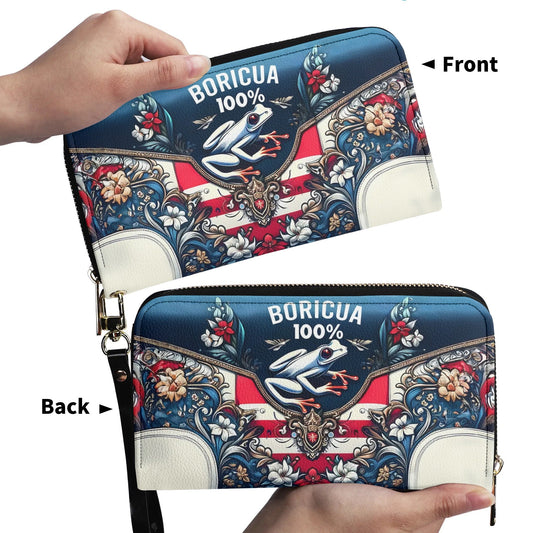 Boricua 100% - Personalized Leather Clutch Purse BOR08C