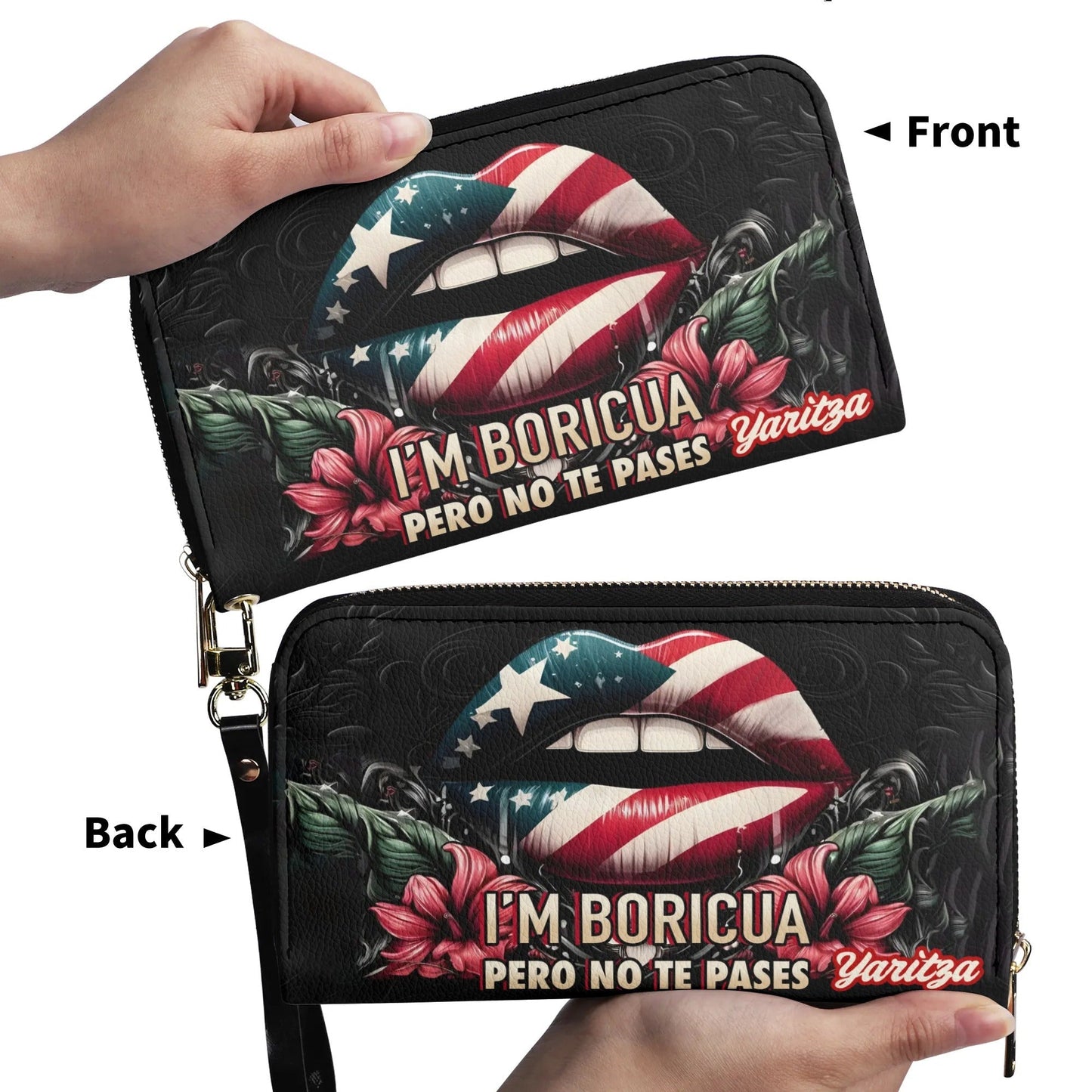 Boricua I'm nice Pero no te pases - Personalized Leather Clutch Purse PUE01C