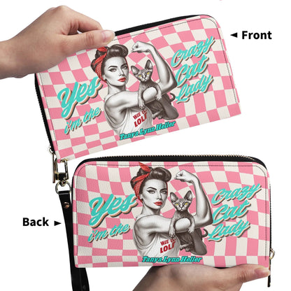 Yes I'm The Crazy Cat Lady - Personalized Leather Clutch Purse CAT18C