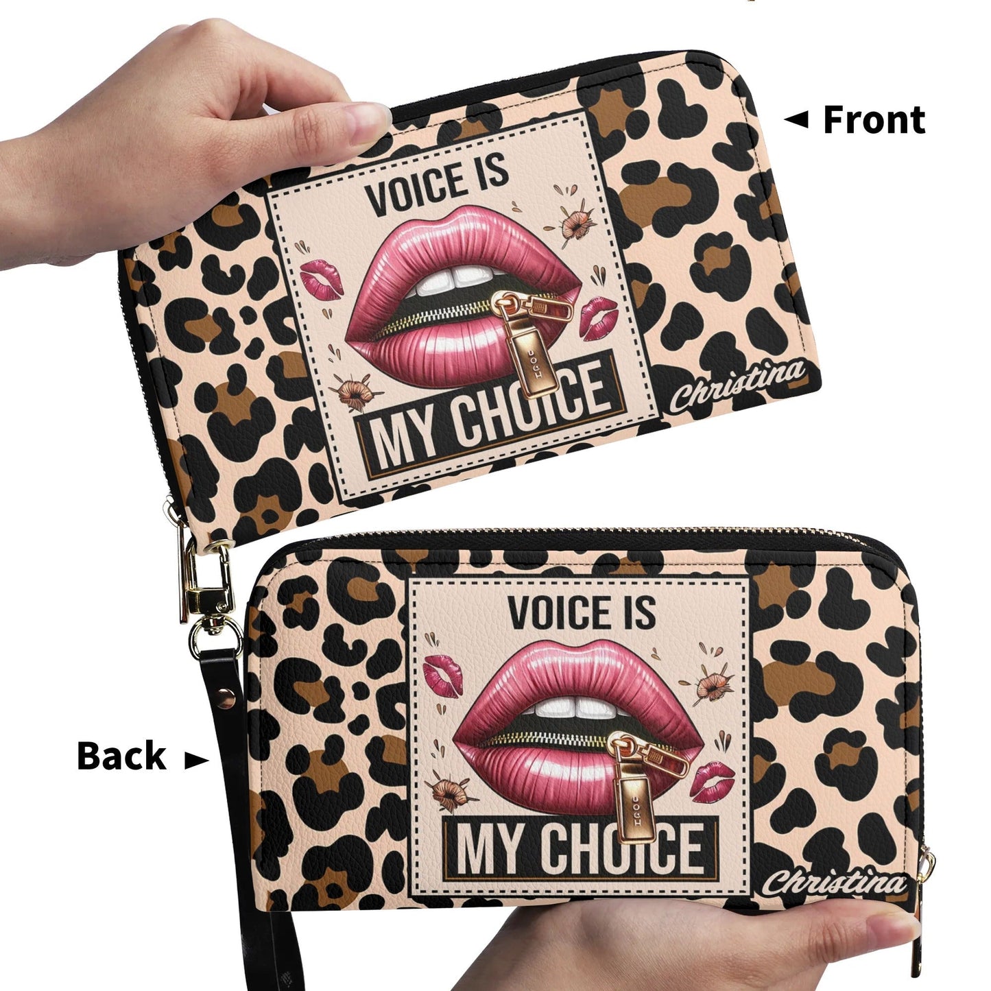 Voice is my Choice - Personalized Leather Clutch Purse LEO03C