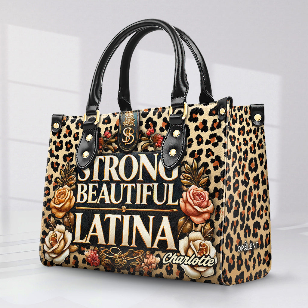 Strong Beautiful Latina - Personalized Leather Handbag - Customize Gift For Her LAT08