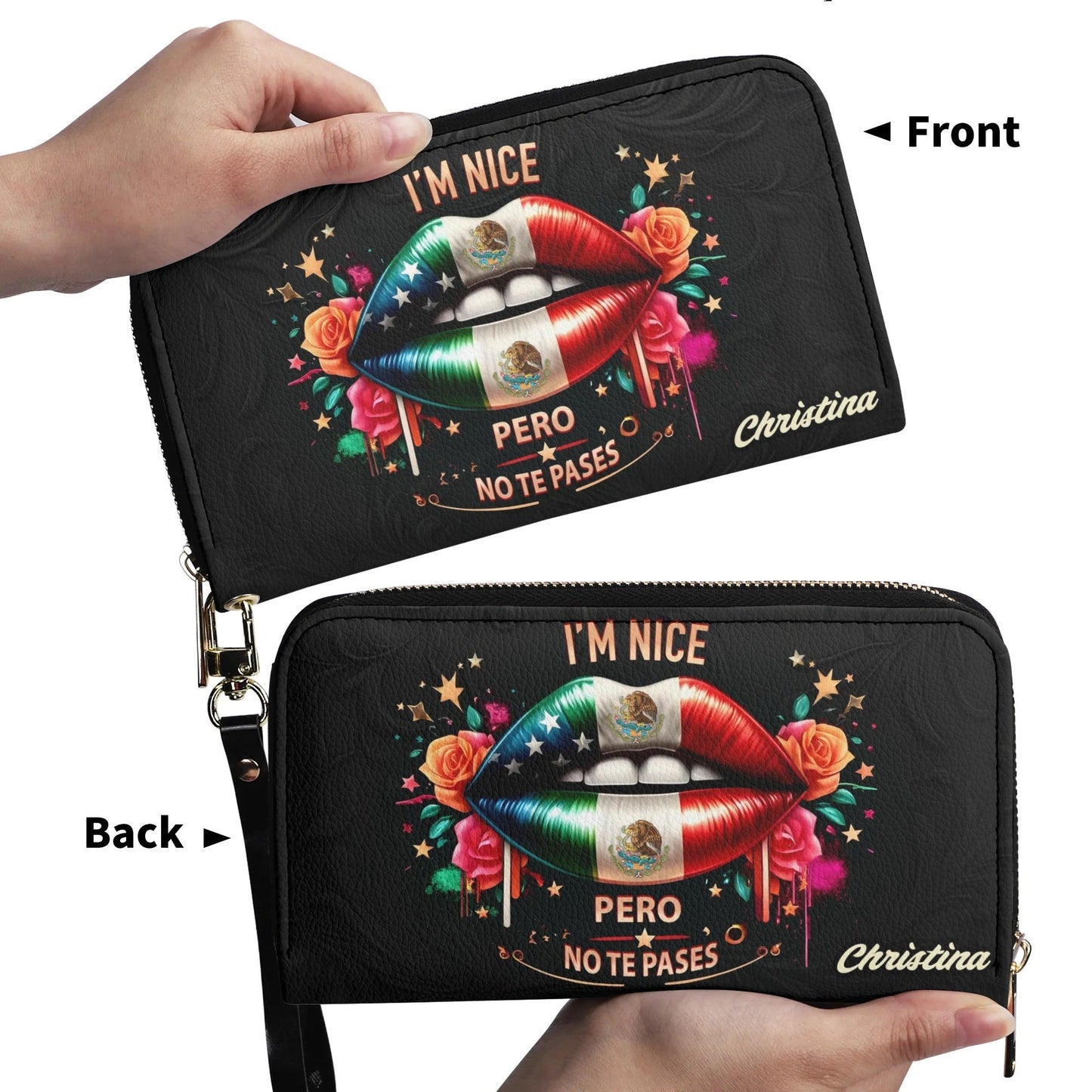 I'm Nice Pero no te Pases - Personalized Leather Clutch Purse MEX01C