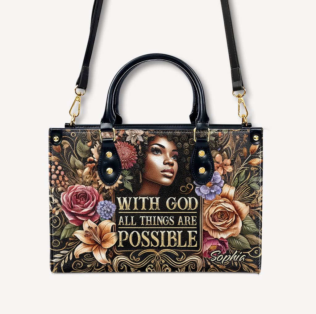 With God All Things Are Possible - Personalized Leather Handbag - Customize Gift For Her BLQ02