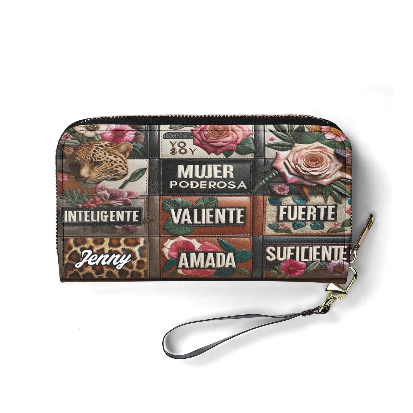 Yo Soy Mujer Poderosa Inteligente Valiente - Personalized Leather Clutch Purse LEO02C