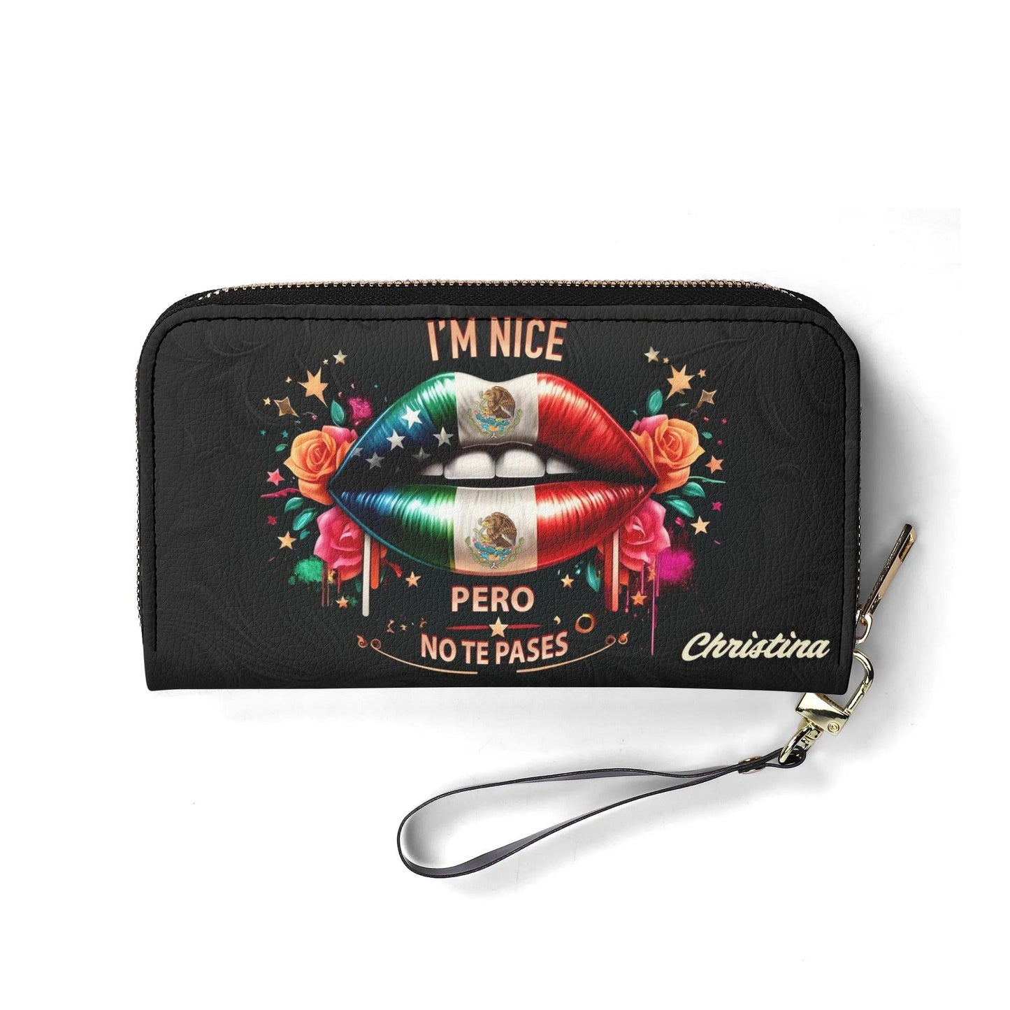 I'm Nice Pero no te Pases - Personalized Leather Clutch Purse MEX01C