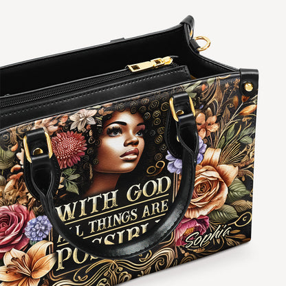 With God All Things Are Possible - Personalized Leather Handbag - Customize Gift For Her BLQ02