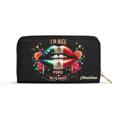 I'm Nice Pero no te Pases - Personalized Leather Clutch Purse MEX01C