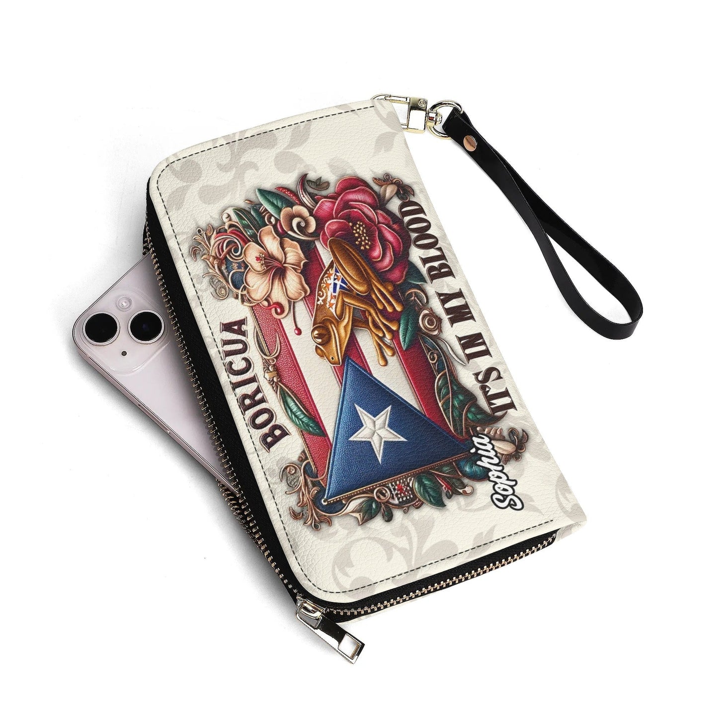 Boricua It's my blood - Personalized Leather Clutch Purse BOR01BC