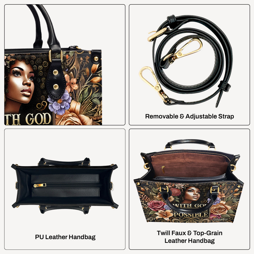 With God All Things Are Possible - Personalized Leather Handbag - Customize Gift For Her BLQ02