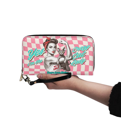 Yes I'm The Crazy Cat Lady - Personalized Leather Clutch Purse CAT18C