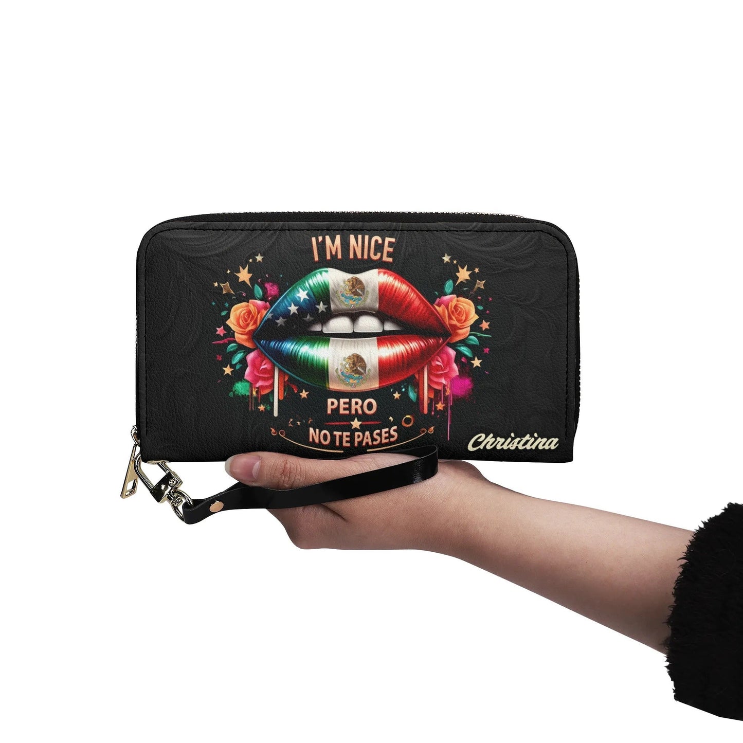 I'm Nice Pero no te Pases - Personalized Leather Clutch Purse MEX01C