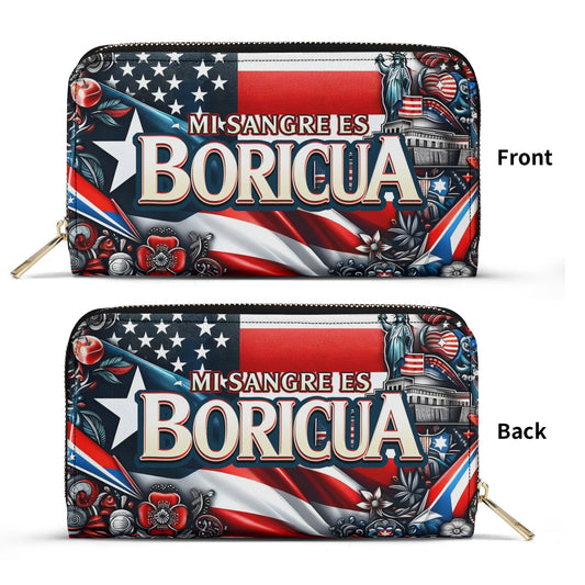 Mi sangre es Boricua - Personalized Leather Clutch Purse BOR11C