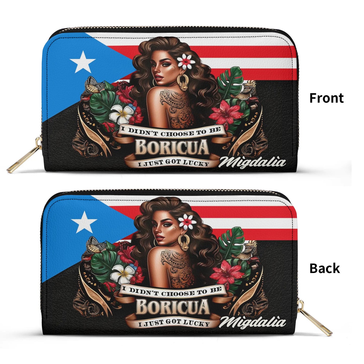 I didn't choose to be Boricua. I just got Lucky - Personalized Leather Clutch Purse BOR07C