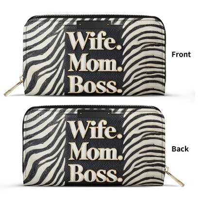 Wife Mom Boss - Personalized Leather Clutch Purse WOM50C