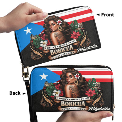 I didn't choose to be Boricua. I just got Lucky - Personalized Leather Clutch Purse BOR07C