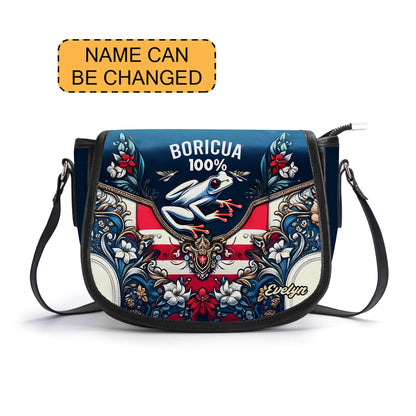 Boricua 100% - Personalized Leather Saddle Cross Body Bag BOR08S5