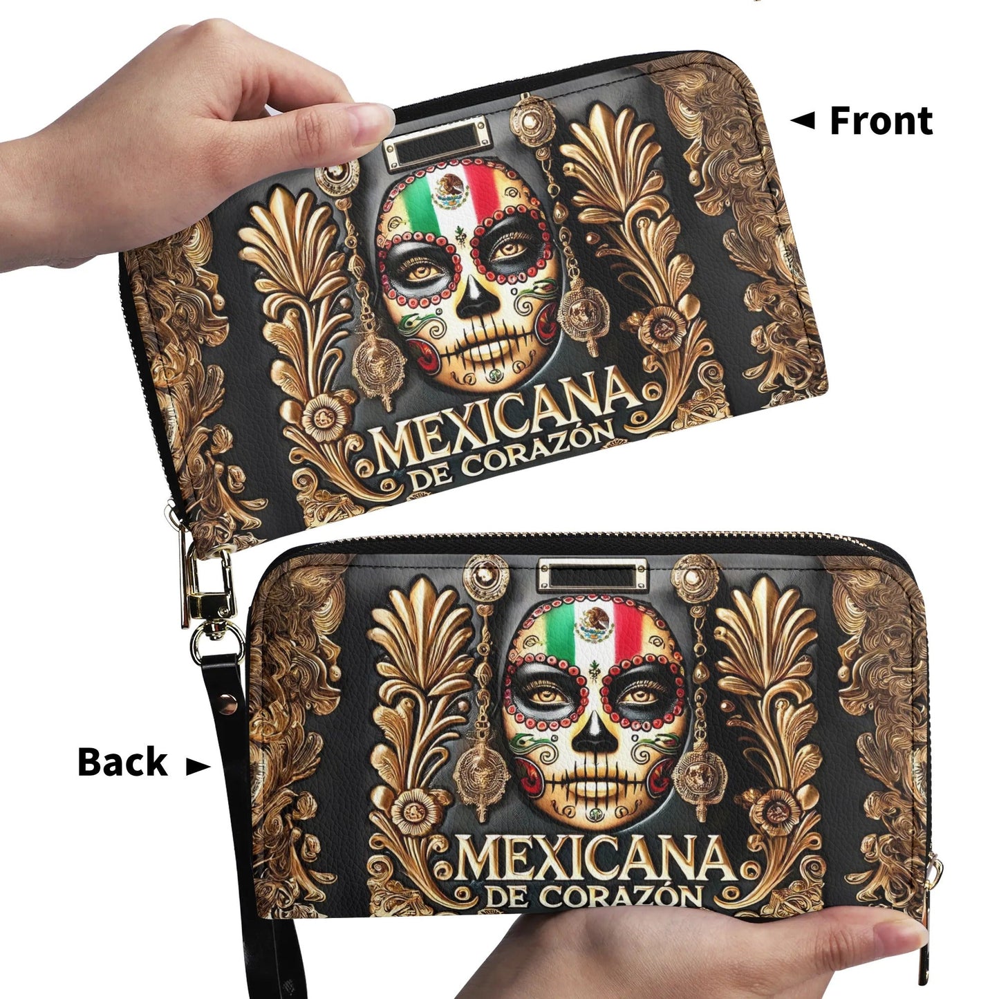 Mexicana de corazón - Personalized Leather Clutch Purse MEX04C