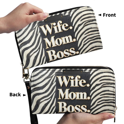 Wife Mom Boss - Personalized Leather Clutch Purse WOM50C