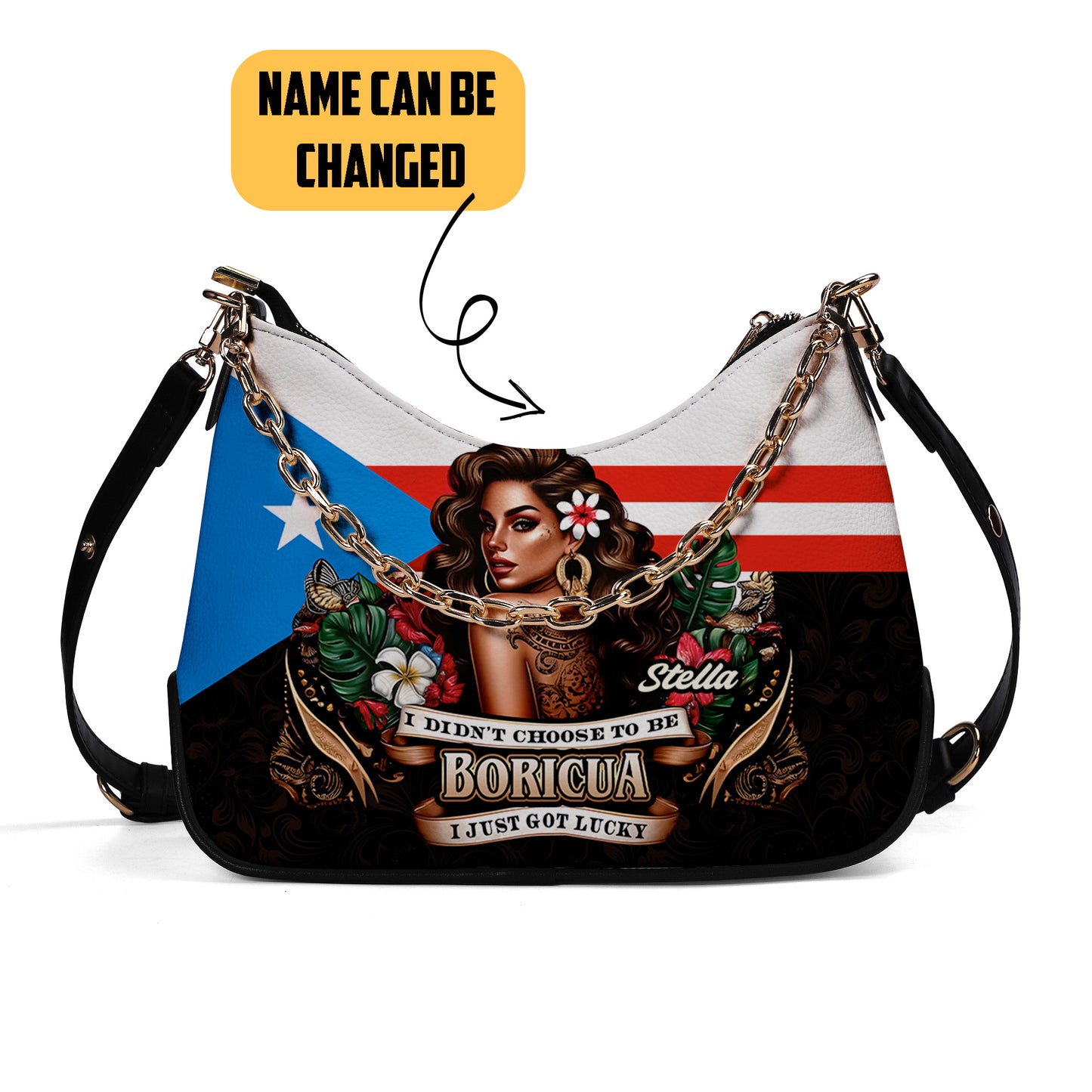 I didn't choose to be Boricua. I just got Lucky - Personalized Custom Chain Crossbody Handbag - BOR07S9