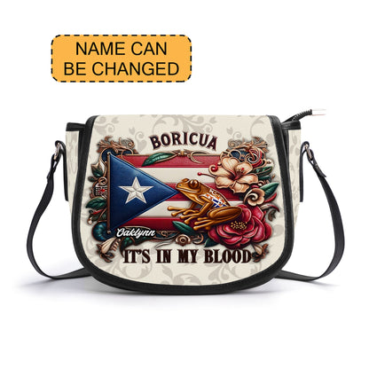 Boricua It's in my blood - Personalized Leather Saddle Cross Body Bag BOR01BS5