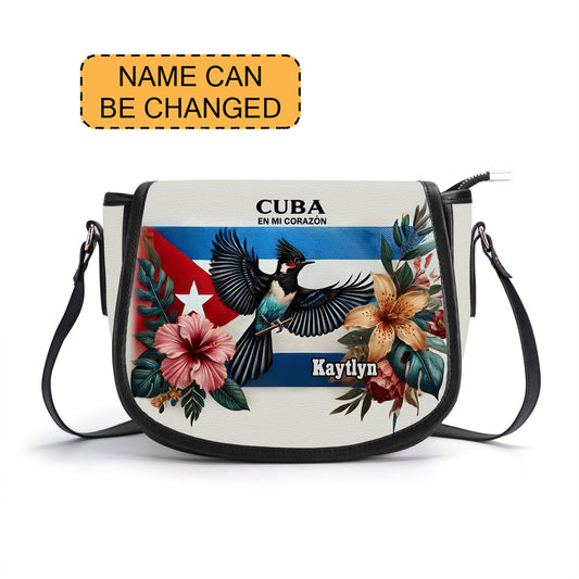 Cuba en mi Corazón - Personalized Leather Saddle Cross Body Bag CUB02S5