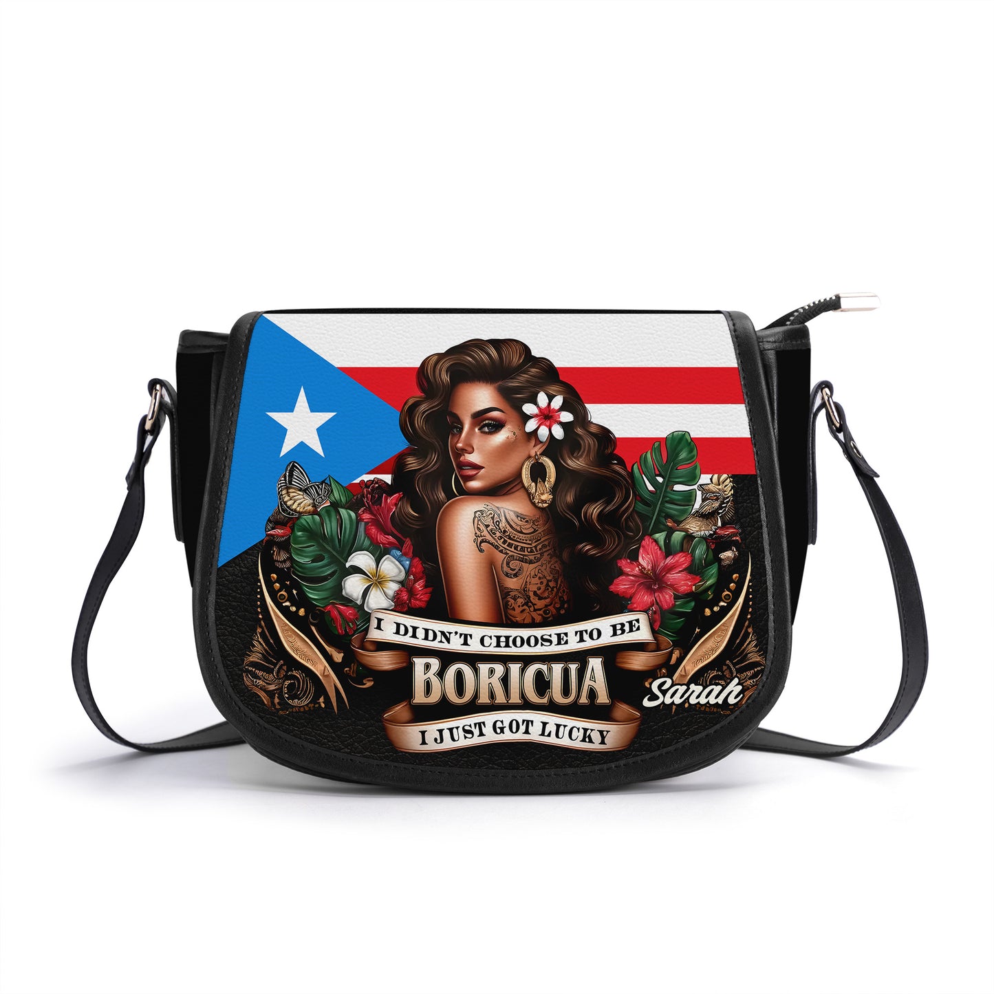 I didn't choose to be Boricua I just got lucky - Personalized Leather Saddle Cross Body Bag BOR09S5