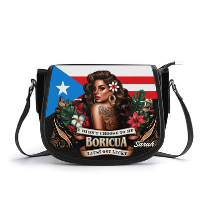 I didn't choose to be Boricua I just got lucky - Personalized Leather Saddle Cross Body Bag BOR09S5