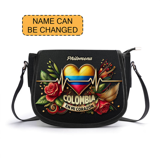 Colombia En Mi Corazón - Personalized Leather Saddle Cross Body Bag COL03S5