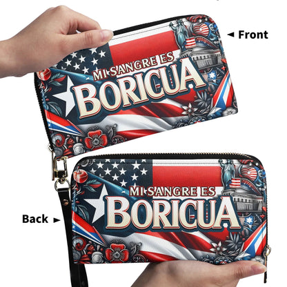 Mi sangre es Boricua - Personalized Leather Clutch Purse BOR11C