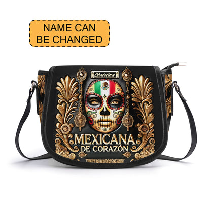 Mexicana de corazón - Personalized Leather Saddle Cross Body Bag MEX04S5