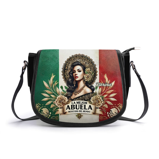 La Mejor Abuela Del Mundo - Personalized Leather Saddle Cross Body Bag MEX06S5