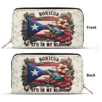 Boricua It's In My Blood - Personalized Leather Clutch Purse BOR01C