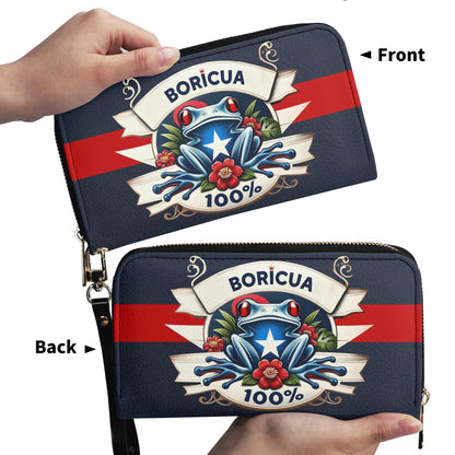 Boricua 100% - Personalized Leather Clutch Purse BOR09C