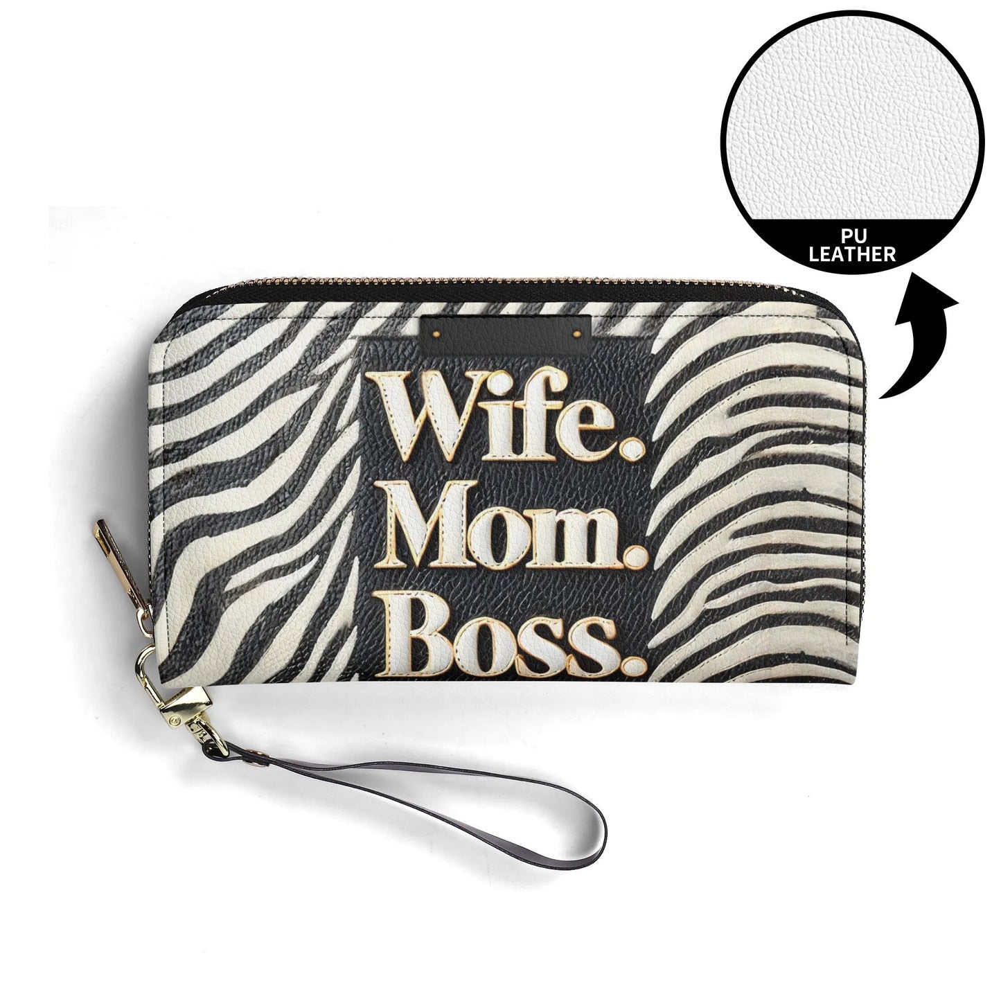 Wife Mom Boss - Personalized Leather Clutch Purse WOM50C