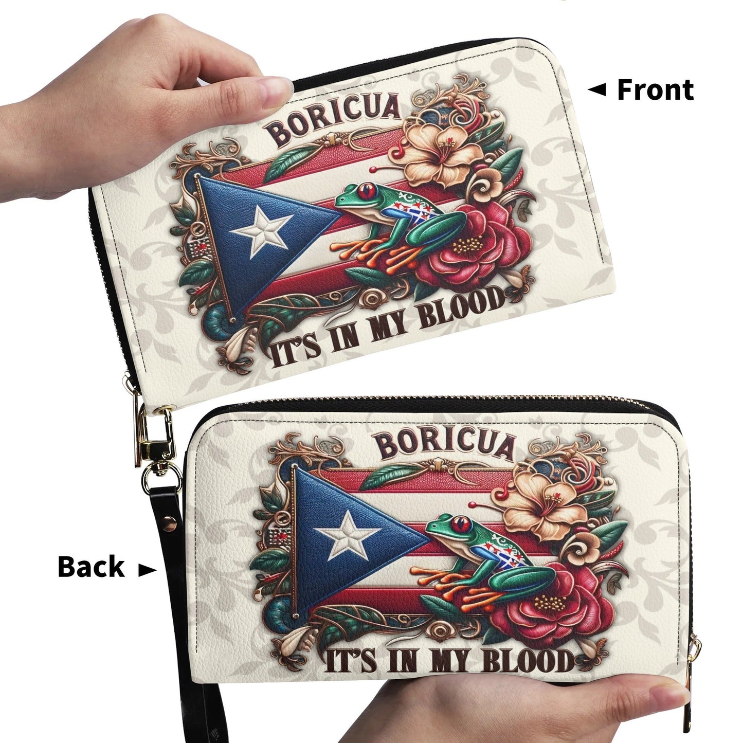 Boricua It's In My Blood - Personalized Leather Clutch Purse BOR01C