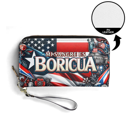 Mi sangre es Boricua - Personalized Leather Clutch Purse BOR11C