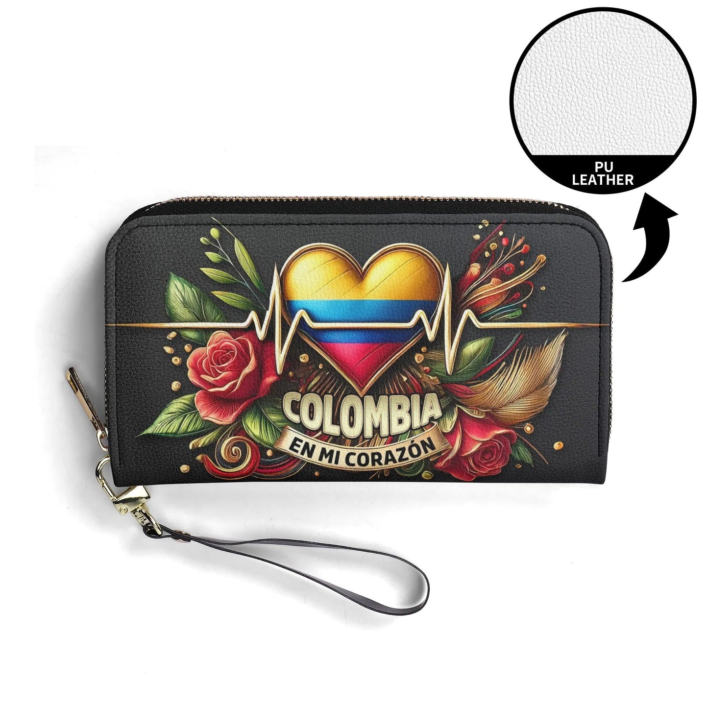 Colombia En Mi Corazón - Personalized Leather Clutch Purse COL03C