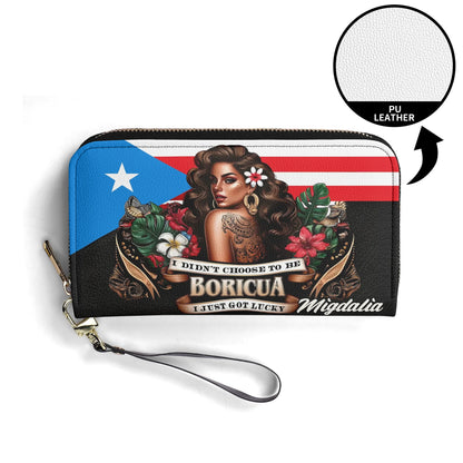 I didn't choose to be Boricua. I just got Lucky - Personalized Leather Clutch Purse BOR07C