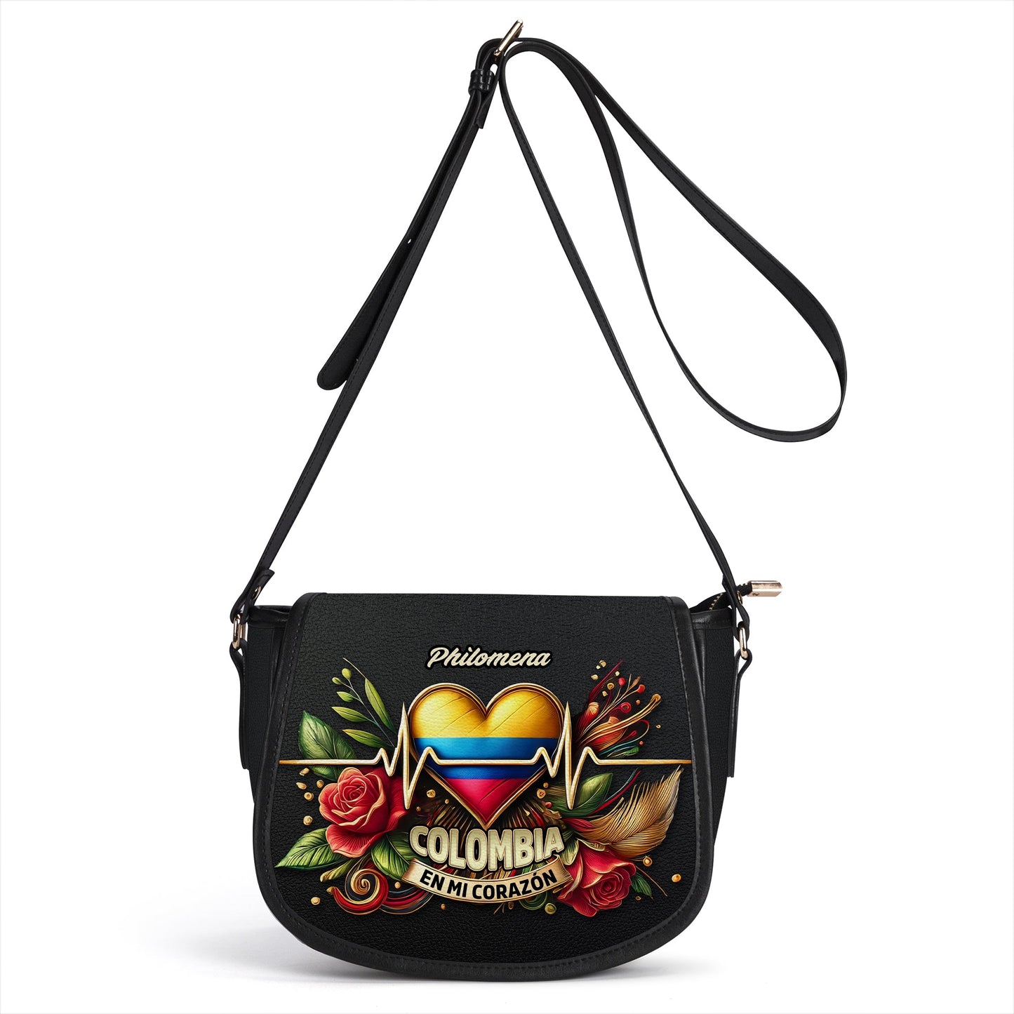 Colombia En Mi Corazón - Personalized Leather Saddle Cross Body Bag COL03S5