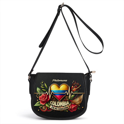 Colombia En Mi Corazón - Personalized Leather Saddle Cross Body Bag COL03S5