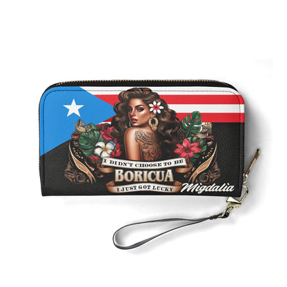 I didn't choose to be Boricua. I just got Lucky - Personalized Leather Clutch Purse BOR07C